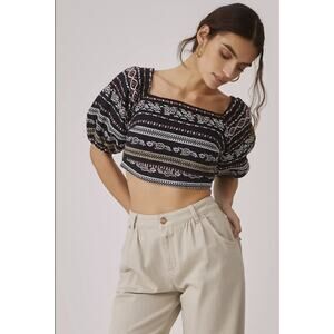 NEW Anthropologie Dolan Black and Pink Puff Sleeved Blouse - Small